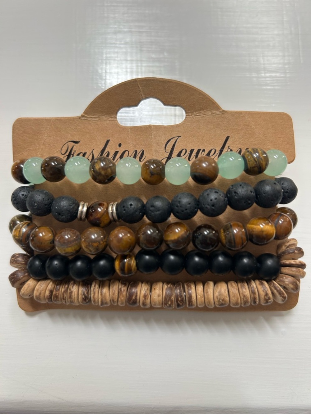 Fashion Jewelry Green, Brown & Black Stackable Bracelet Set